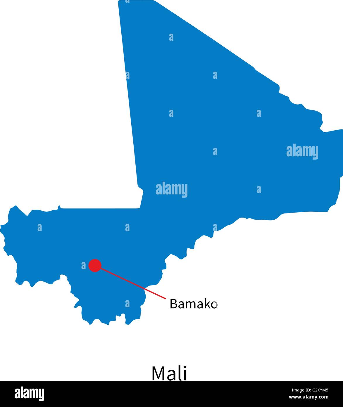 Wie Heißt Die Hauptstadt Von Mali Detaillierten Vektorkarte von Mali und Hauptstadt Bamako Stock