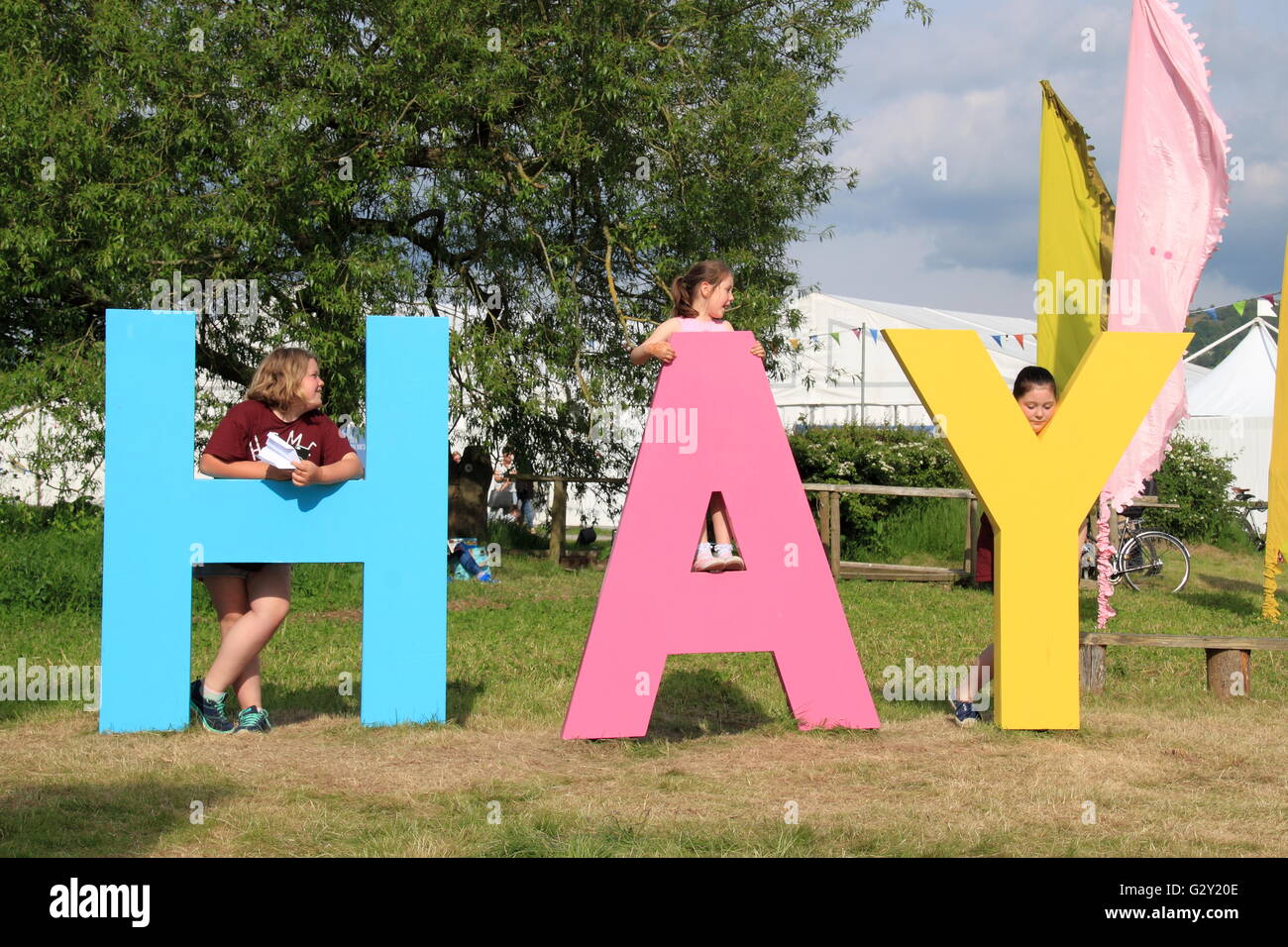 Hay Festival 2016 Eingang, Hay-on-Wye, Kind, Powys, Wales, Großbritannien, Deutschland, UK, Europa Stockfoto