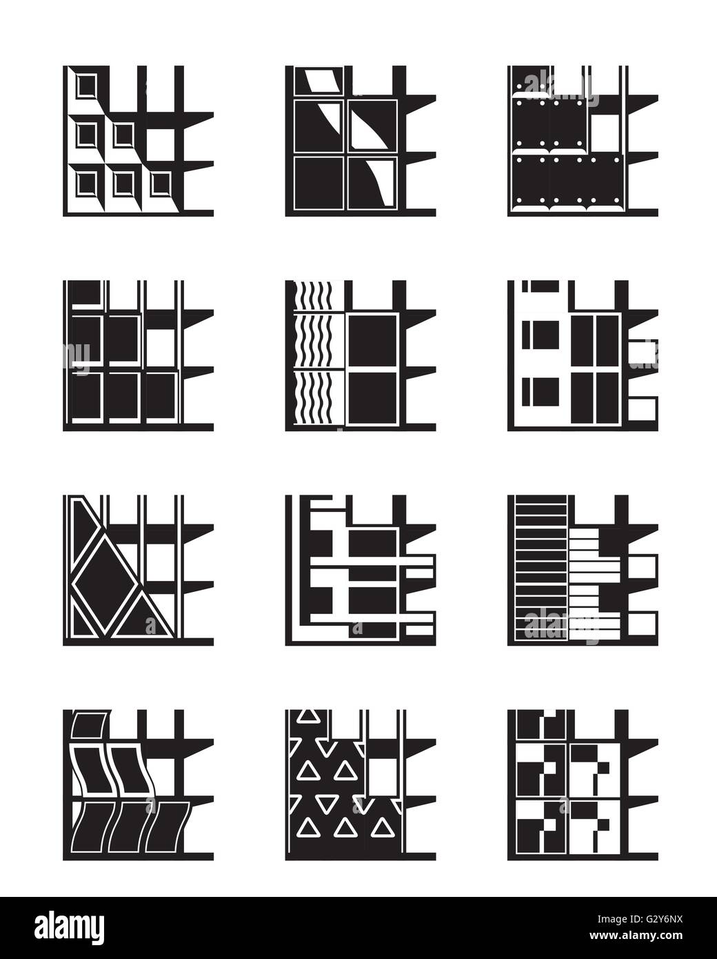 Verschiedene Arten von Fassaden von Gebäuden - Vektor-illustration Stock Vektor