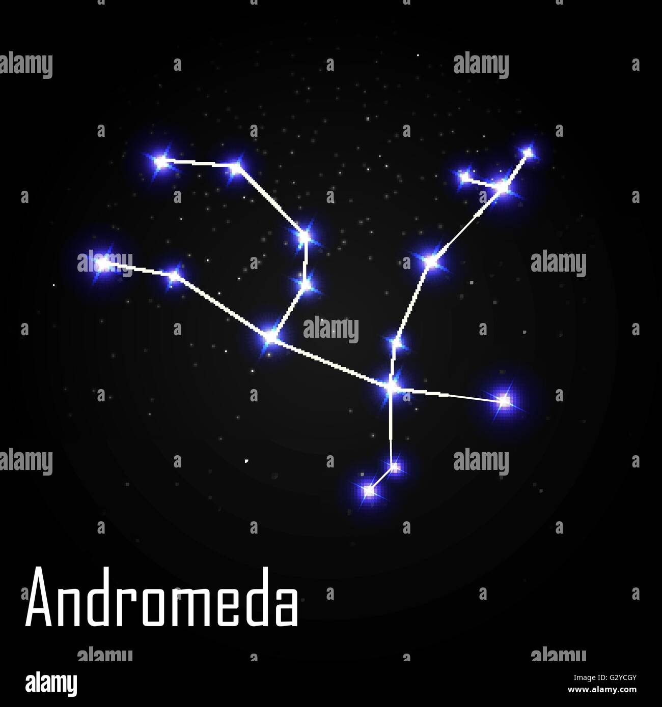 Andromeda Konstellation mit schönen hellen Sternen auf der Backg Stock Vektor