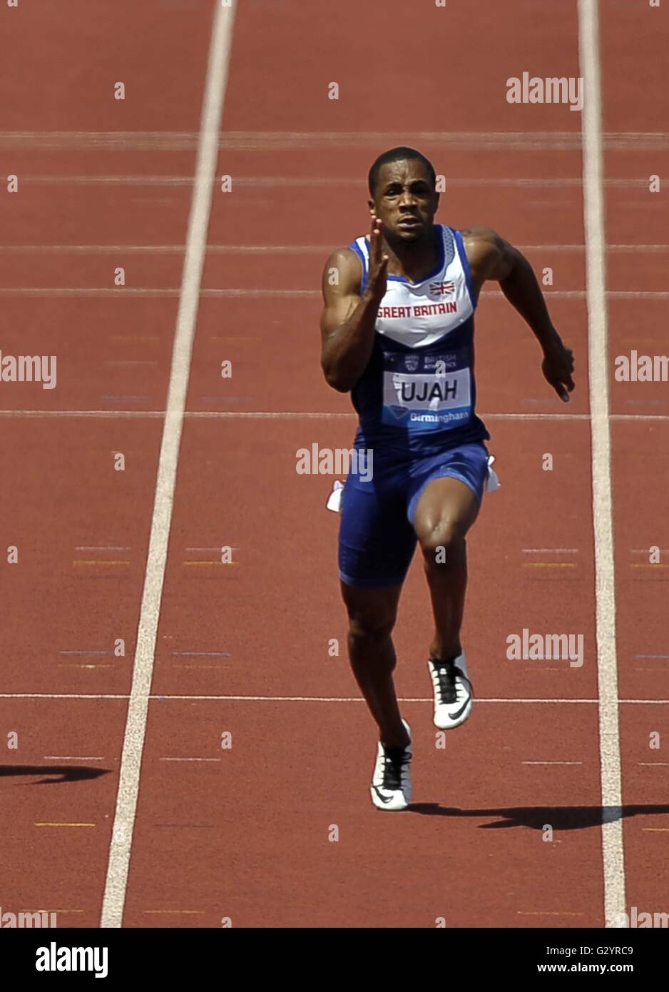Birmingham, Vereinigtes Königreich. 5. Juni 2016. Chijindu Ujah (GBR) (Herren 100m). IAAF Diamond League. Alexander-Stadion. Perry Barr. Birmingham. VEREINIGTES KÖNIGREICH. 06.05.2016. Bildnachweis: Sport In Bilder/Alamy Live-Nachrichten Stockfoto