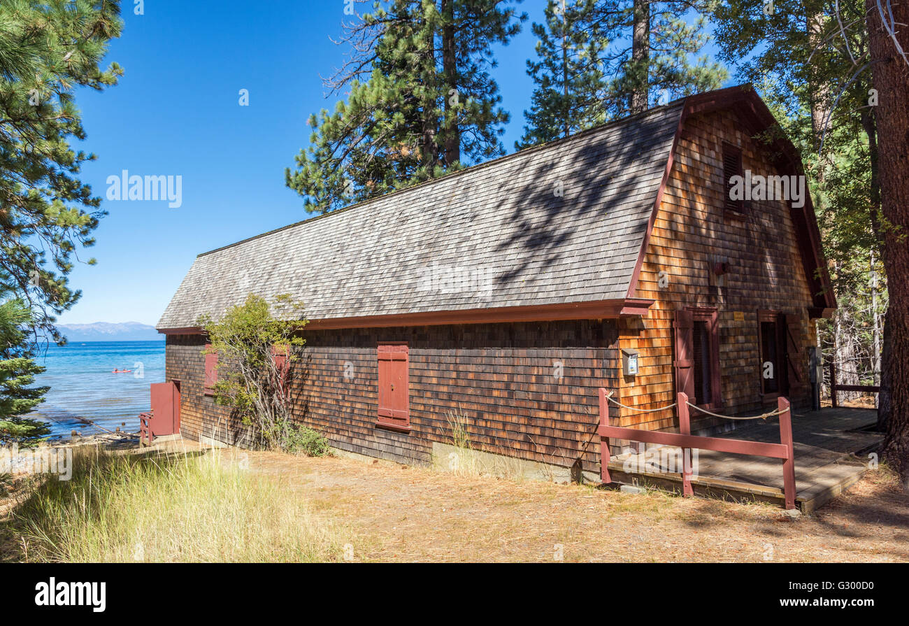 California, South Lake Tahoe, Tallac Historic Site, Papst Estate Bootshaus gebaut 1938 Stockfoto