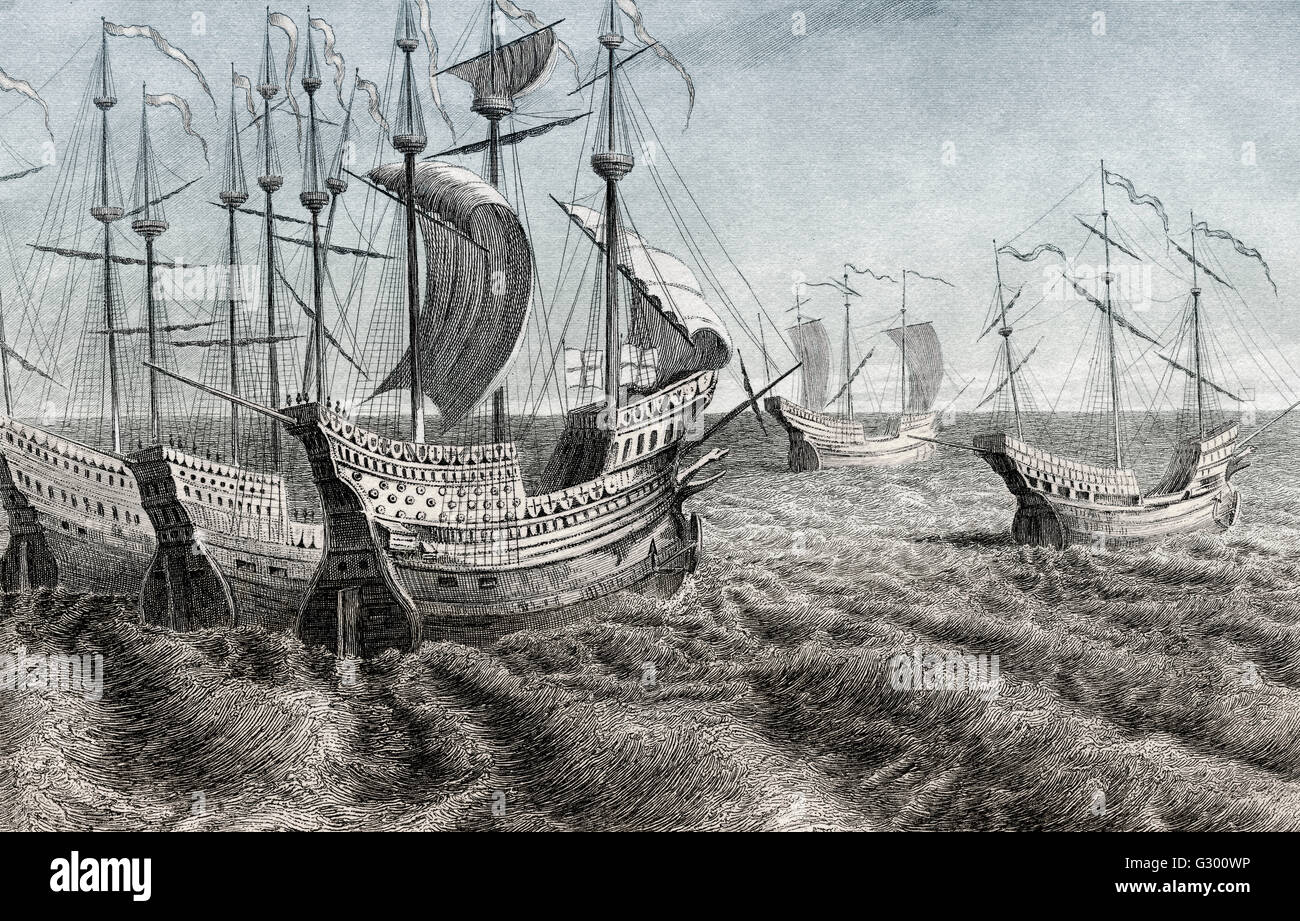 Englische Segelboote, 16. Jahrhundert Stockfoto