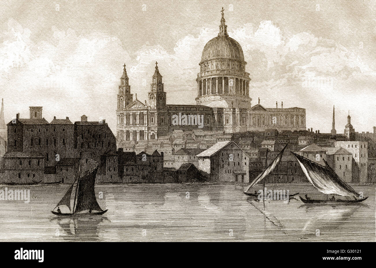 Blick auf St. Pauls Cathedral, London, 18. Jahrhundert Stockfoto