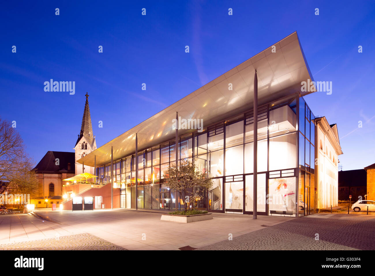 Stadttheater, Dämmerung, Aschaffenburg, untere Franken, Bayern, Deutschland Stockfoto