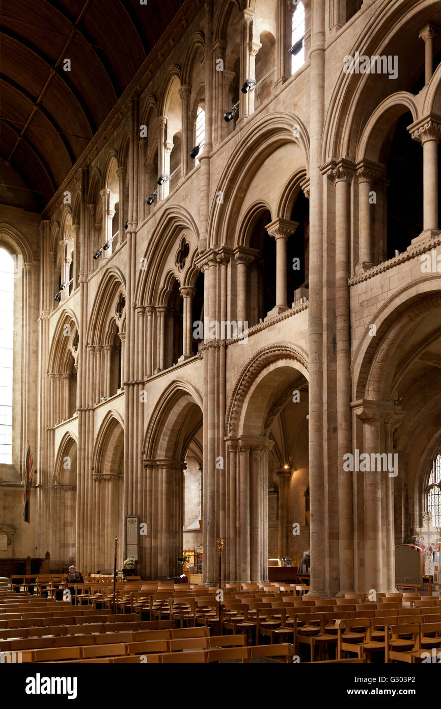 Das Kirchenschiff in Romsey Abbey, Pfarrkirche St. Mary und St Ethelflaeda, Romsey, England, Vereinigtes Königreich, Europa Stockfoto