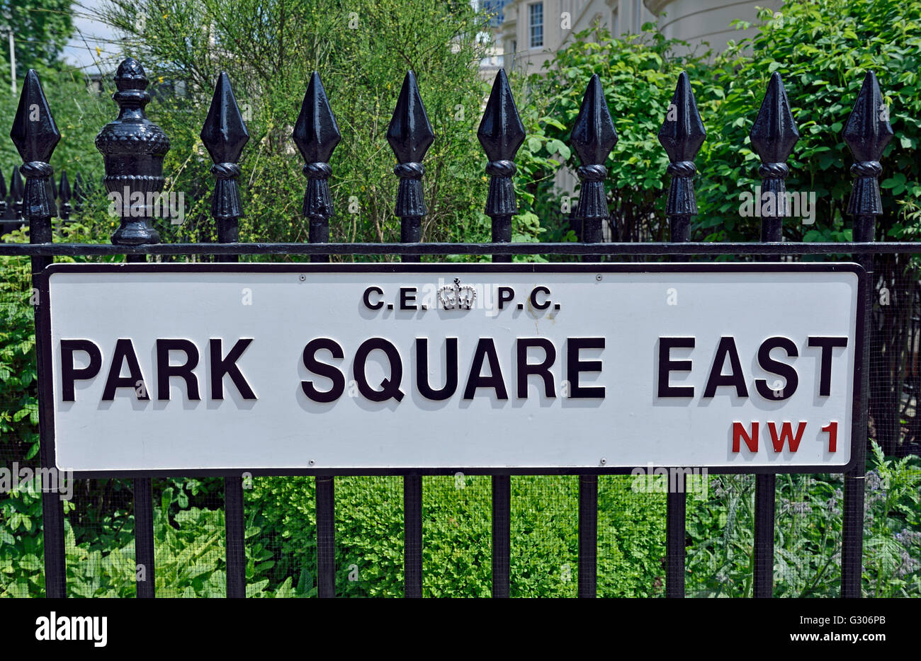 Park Square East NW1 Straßenschild City of Westminster, London England Großbritannien UK Stockfoto