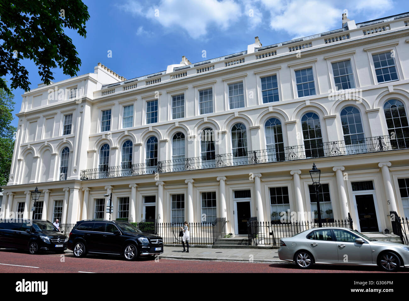 Park Square East eine Reihe von Stuck Reihenhäuser, Architekt John Nash c.1823–24, City of Westminster, London England Großbritannien UK Stockfoto