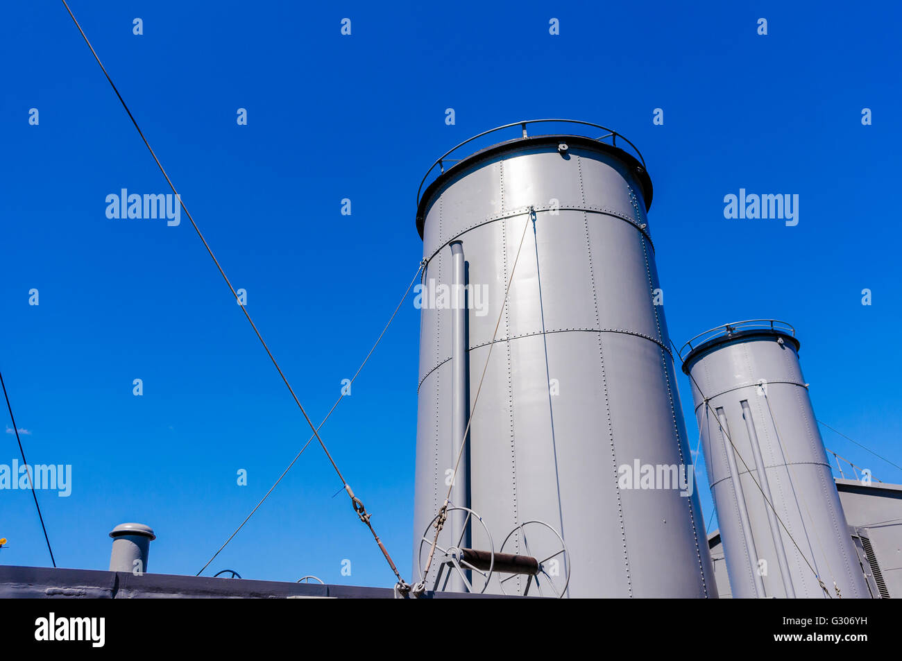 Trichter auf HMS Caroline, Belfast, das letzte erhaltene Schiff aus der Schlacht von Jütland. Stockfoto