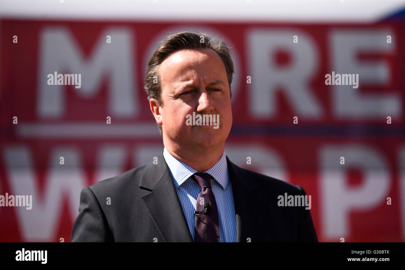 Premierminister David Cameron bei einem Großbritannien stärker In Europa-Kampagne-Event im Oval Cricket ground in London. Stockfoto