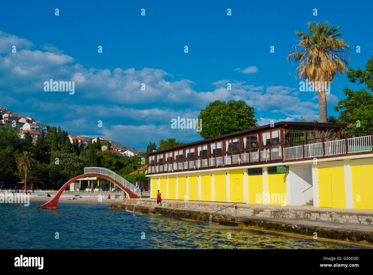 Plaza Lapad Strand in Lapad Bezirk, Dubrovnik, Dalmatien, Kroatien Stockfoto