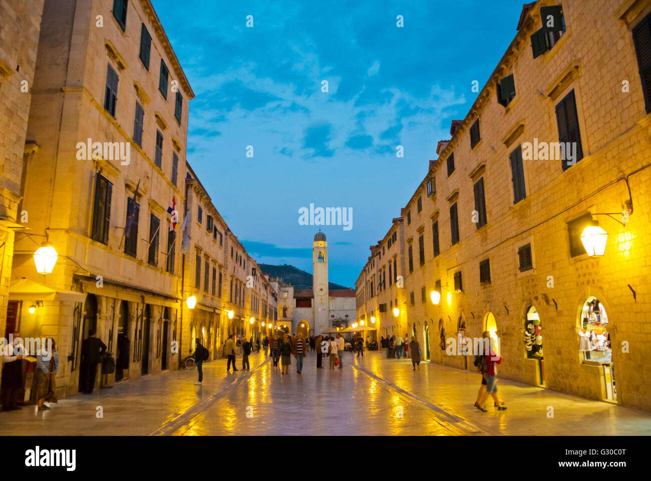 Placa oder Stradun, die Hauptstraße, Grad, der alten Stadt, Dubrovnik, Dalmatien, Kroatien Stockfoto