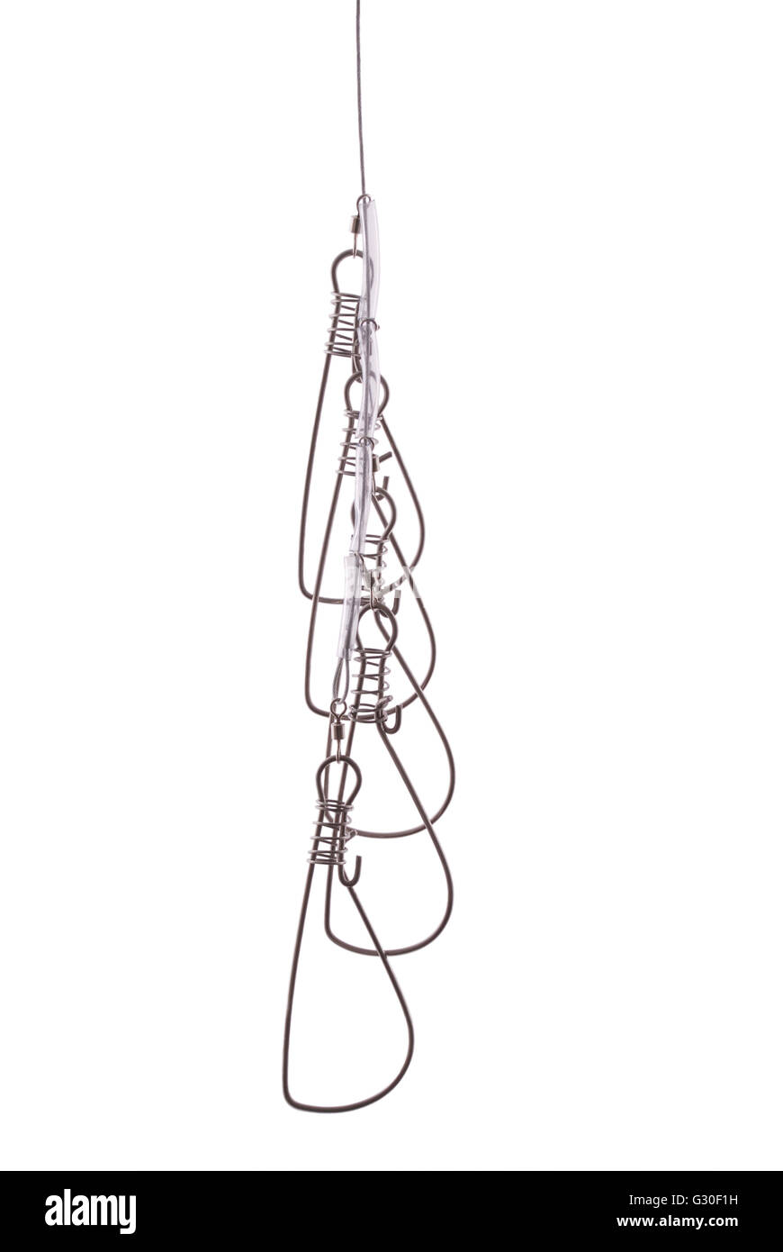 Stahl Fisch Stringer isoliert auf weißem Hintergrund Stockfoto
