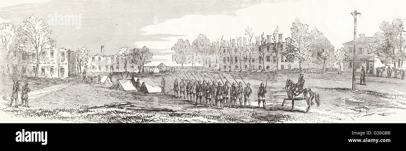 Carlisle, Pennsylvania, mit General Smith Headquarterss und die Kaserne von General W H F Lee zerstört. USA Bürgerkrieg Stockfoto