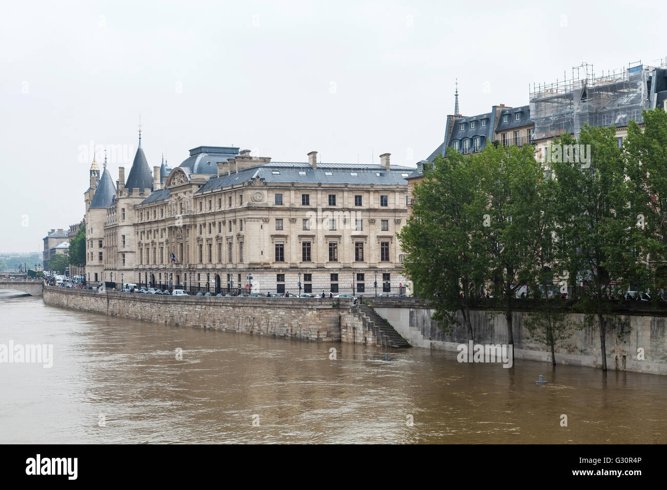 Hochwasserschutz Décrease, Seineufer, Île De La Cité, Paris, 06.06.2016 Stockfoto
