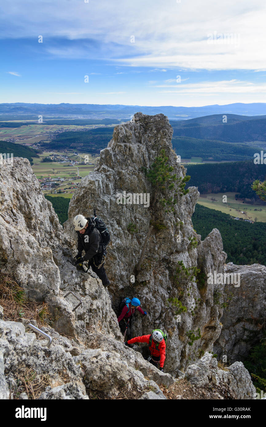 Klettersteig - Geher auf der hohen Wand, Österreich, Niederösterreich, Niederösterreich, Wiener Alpen, Naturpark Hohe Wand Stockfoto