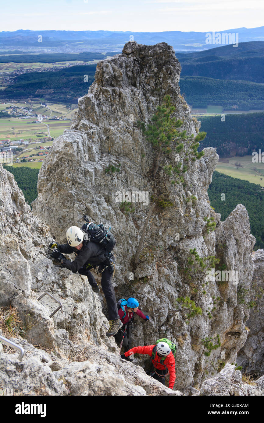 Klettersteig - Geher auf der hohen Wand, Österreich, Niederösterreich, Niederösterreich, Wiener Alpen, Naturpark Hohe Wand Stockfoto