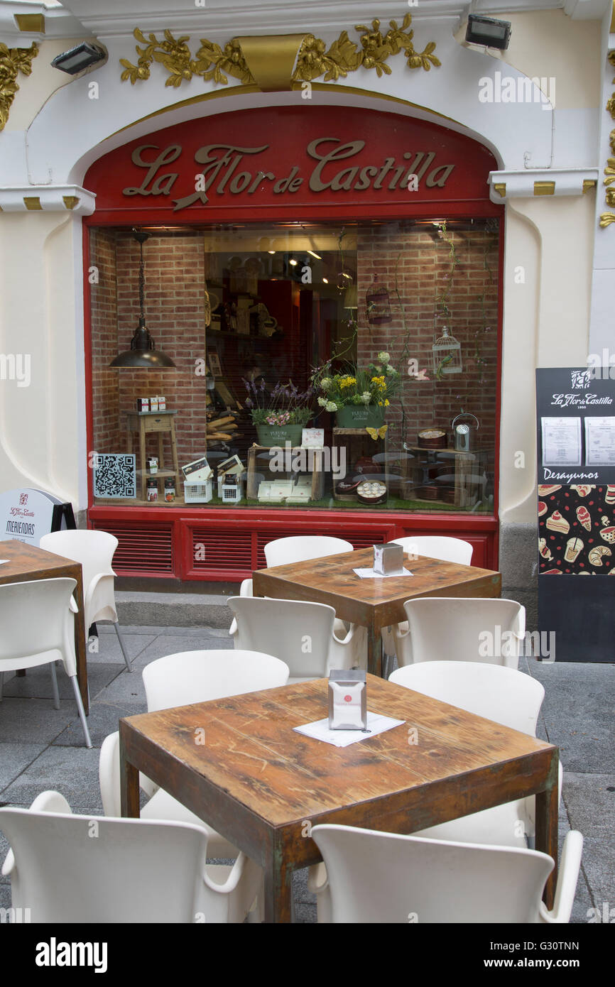 La Flor de Castilla Cafe und Shop, Avila, Spanien Stockfoto