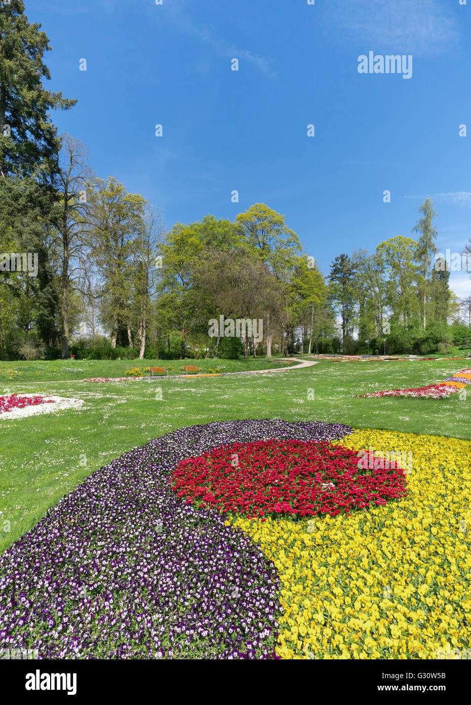 Bunte Blumenbeet in einem park Stockfoto