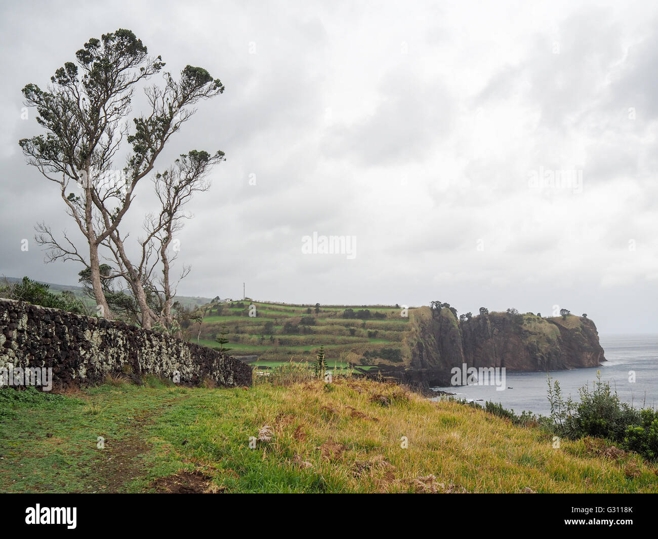 Insel São Miguel Landschaft unter einem bewölkten Himmel Stockfoto