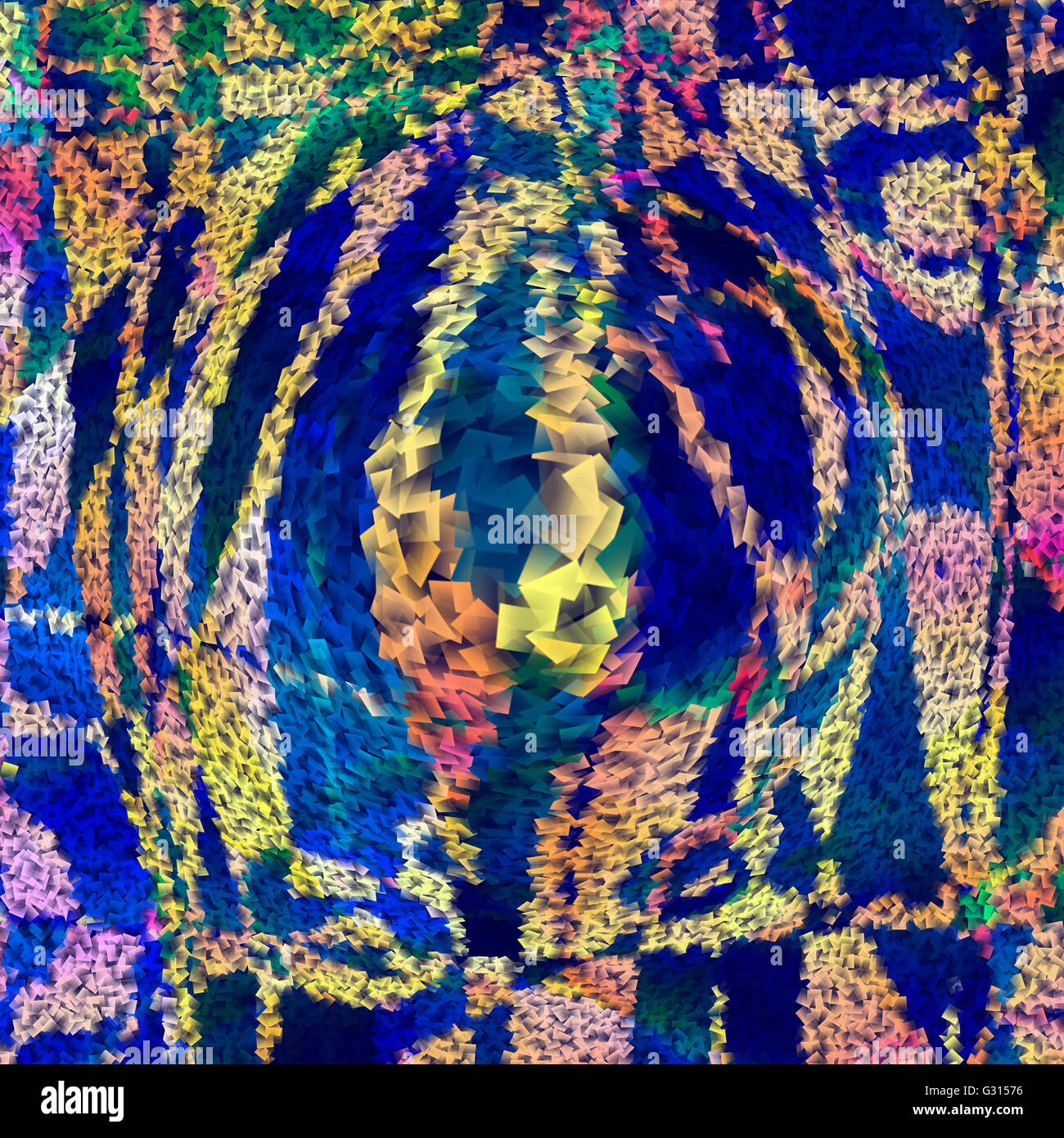 Abstrakt Färbung radial Augapfel blauen Gradienten Hintergrund mit visuellen Kubismus und Pinch-Effekte Stockfoto