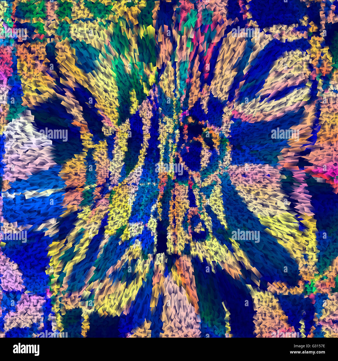 Abstrakt Färbung radial Augapfel blauen Gradienten Hintergrund mit visuellen Kubismus und Pinch-Effekte Stockfoto