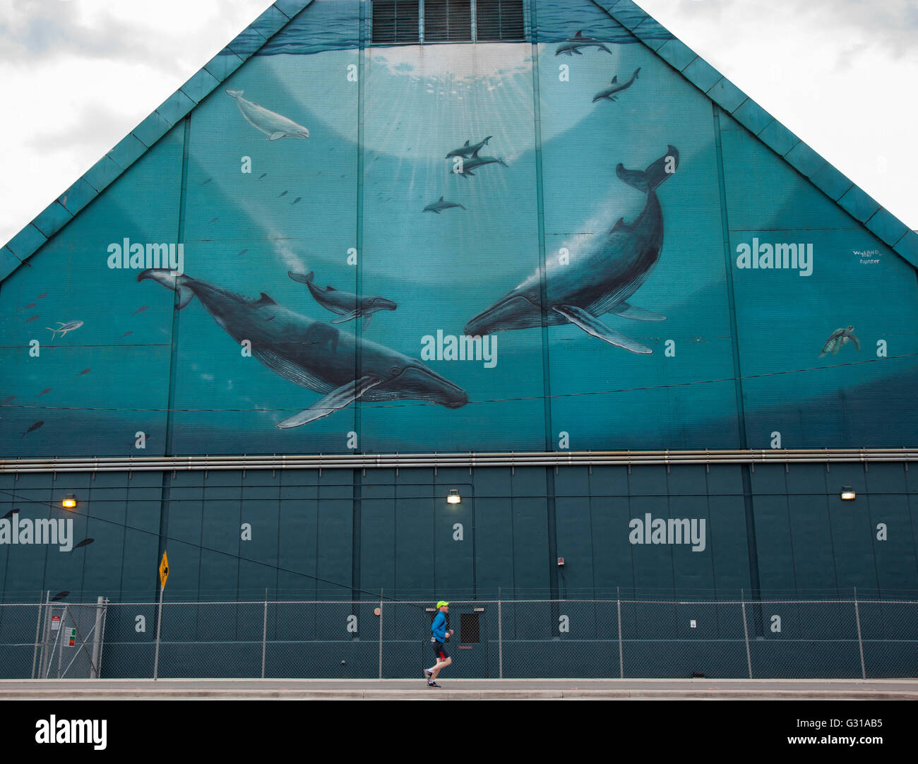 Himmlischen Gewässer ist der Titel dieses Wandbild, ein Teil der Baureihe Whaling Wand der freien Kunst des Künstlers Wyland. Stockfoto