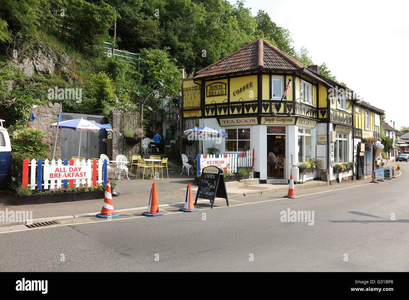 Einfach herrlich berühmte Teestuben in Cheddar Gorge in Somerset. Juni 2016 Stockfoto