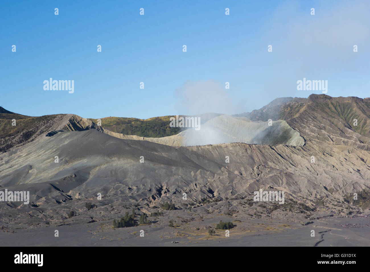 Mount Bromo blauer Himmel Tag Zeit Natur Landschaft Hintergrund, Java, Indonesien Stockfoto