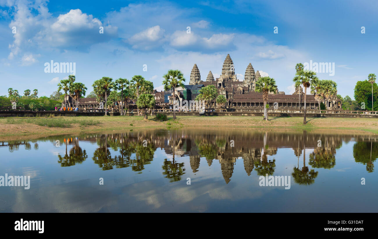 Angkor Wat Tag Zeit Reflexion über das See-panorama Stockfoto