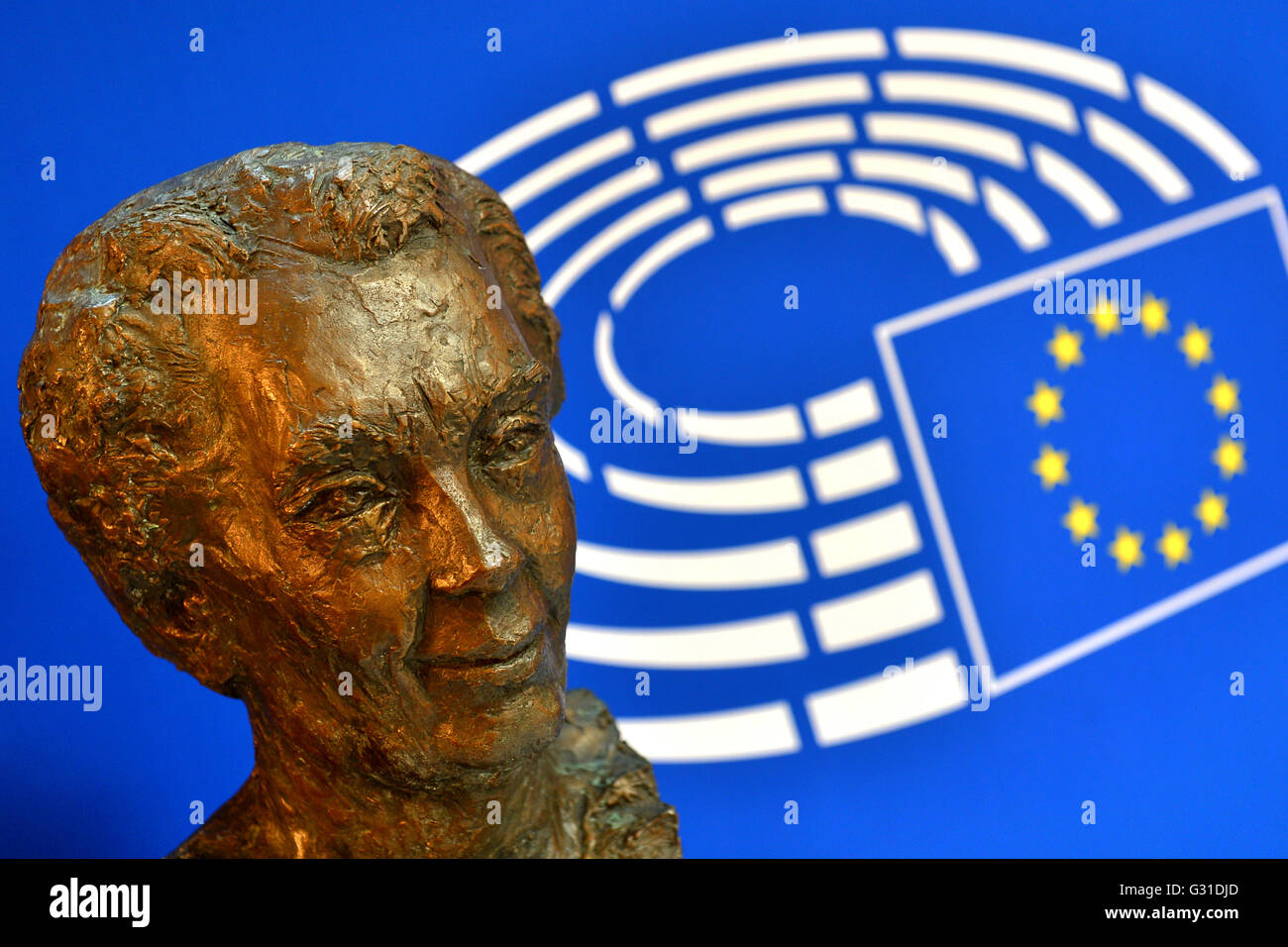 Straßburg, Frankreich, Büste von Louise Weiss im Europäischen Parlament Stockfoto