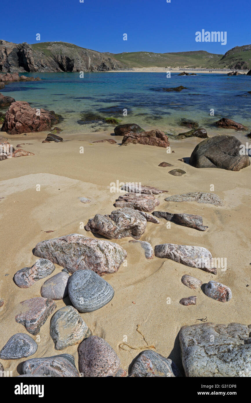 Felsen auf Mangersta Sands Isle of Lewis Stockfoto