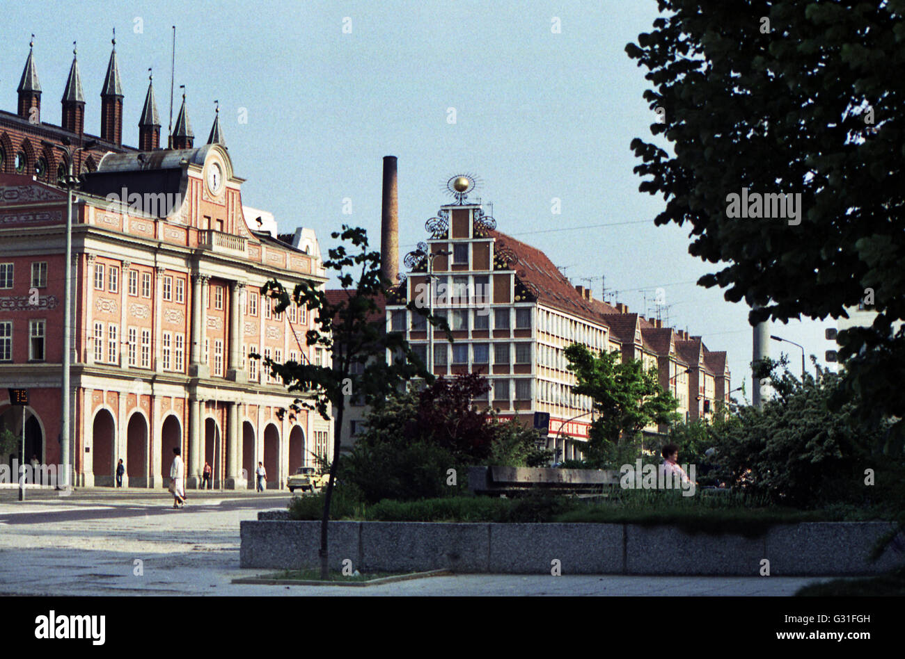 Rostock, DDR, das Rathaus auf der Neuer Markt Stockfoto