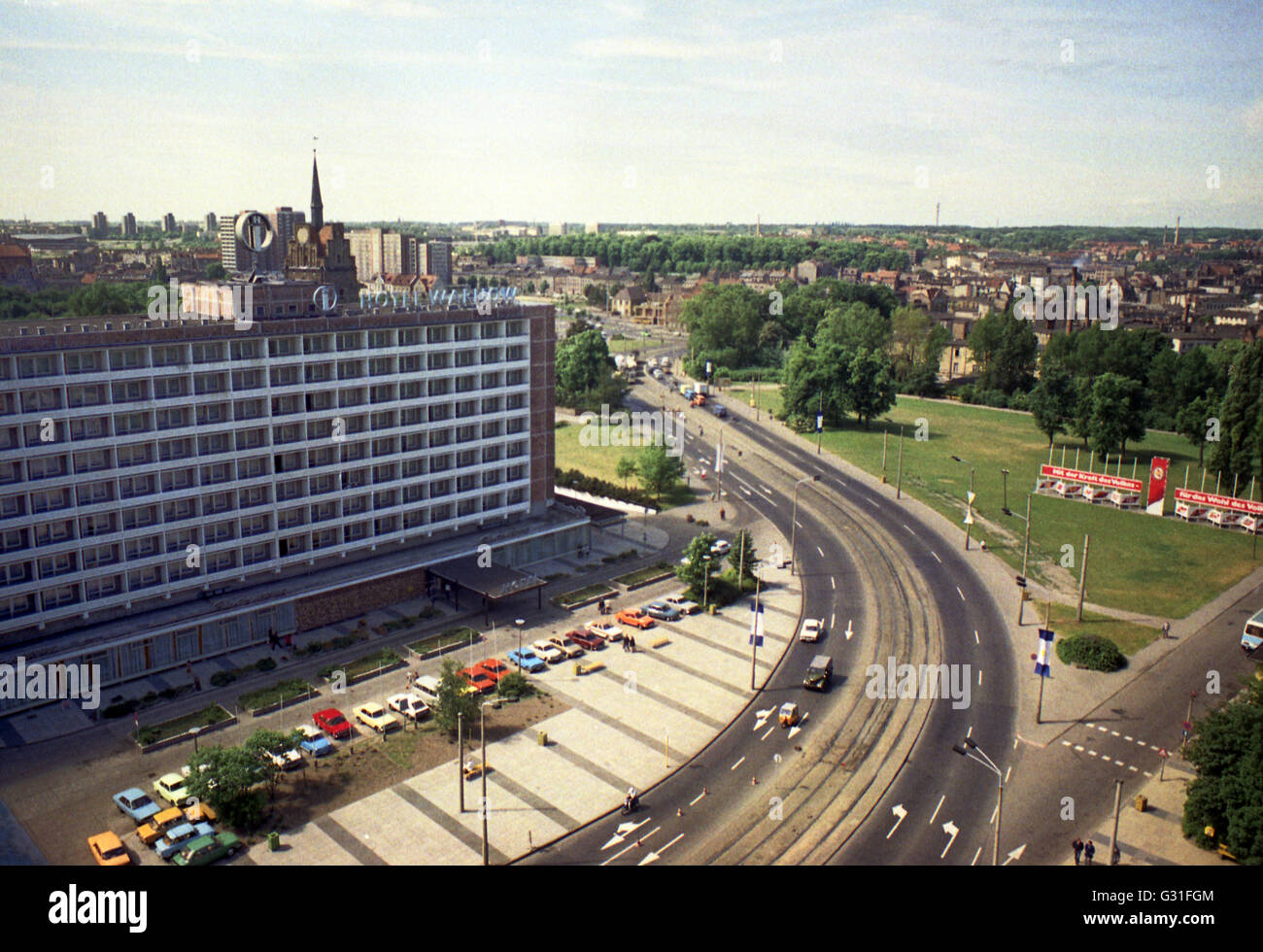 Rostock, DDR, mit Blick auf die Inter Hotel Warnow Stockfoto