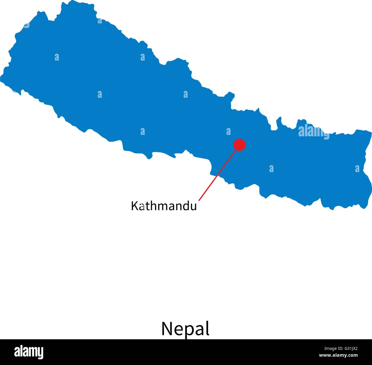 Detaillierten Vektorkarte Von Nepal Und Hauptstadt Kathmandu Stock Vektorgrafik Alamy