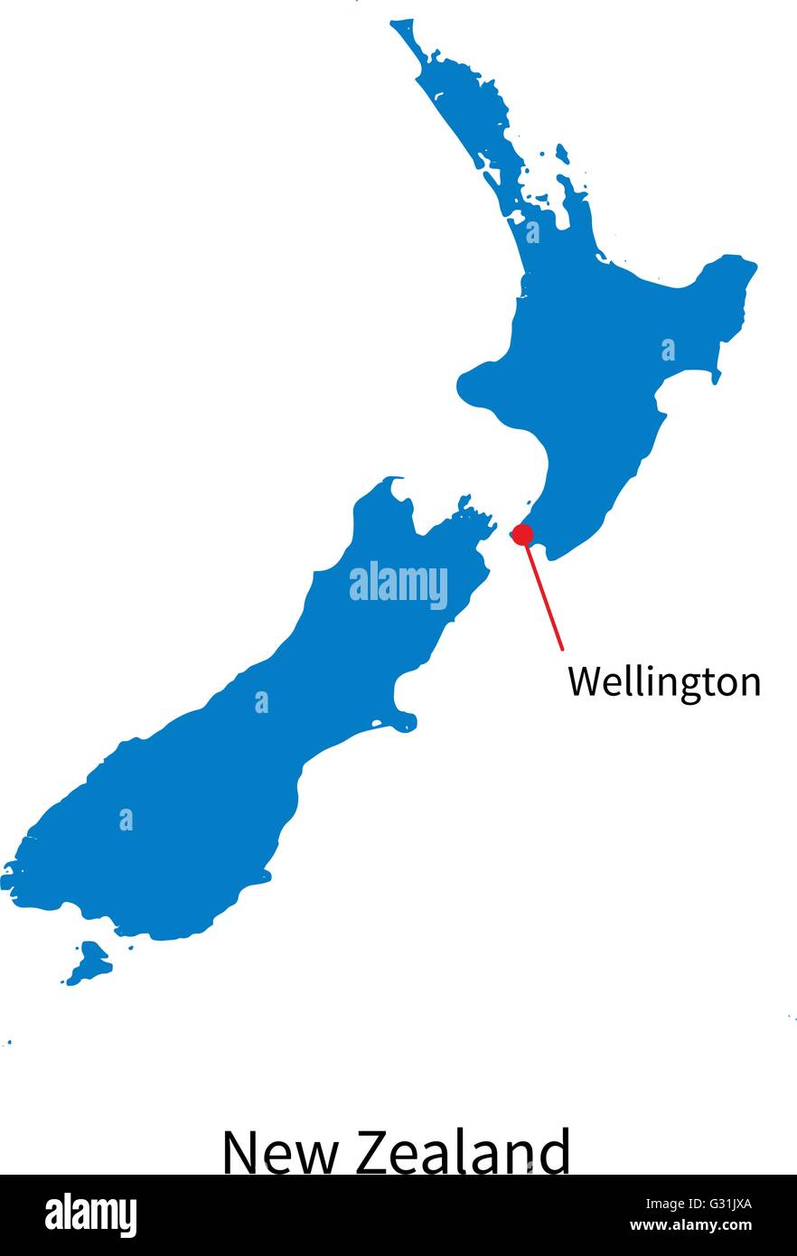 Detaillierten Vektorkarte von Neuseeland und der Hauptstadt Wellington Stock Vektor