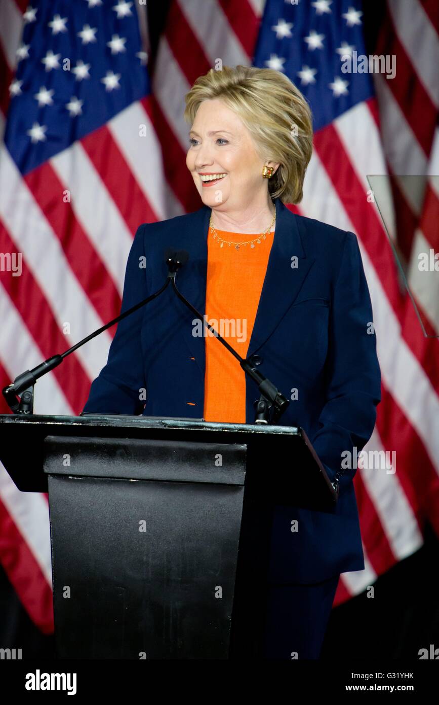 Hillary Clinton Staatssicherheit Rede in San Diego am Prado im Balboa Park, häufig angreifen und Donald Trump, im Juni 2016 zu kritisieren. | weltweite Nutzung Stockfoto