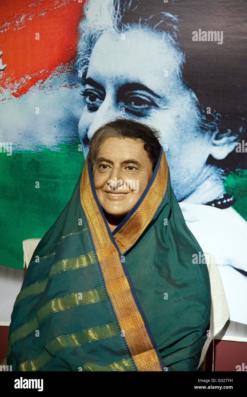 Das Bild des Indira Gandhi Wachsfigur in Lonavala Wachsfigurenkabinett, Indien Stockfoto