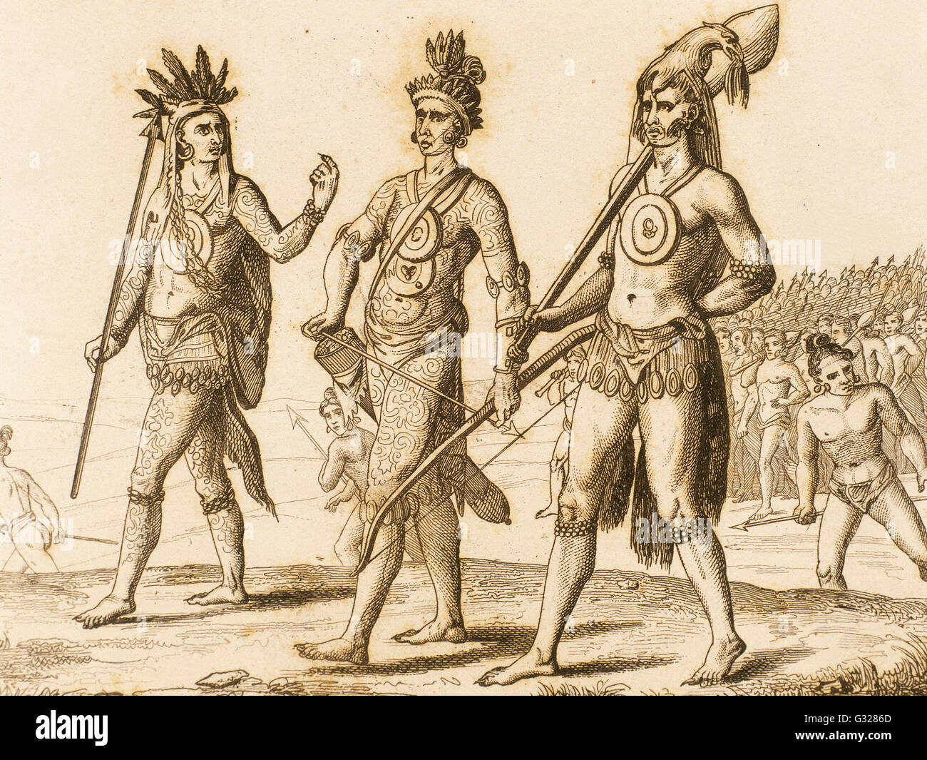 Indianer. 16. Jahrhundert. Kupferstich, 1841. Stockfoto