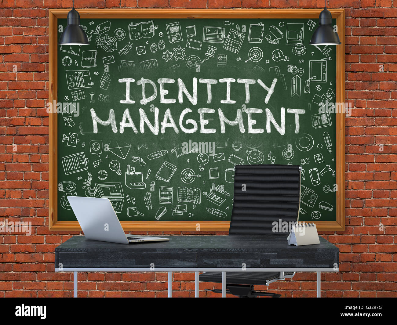 Identitätsmanagement auf Tafel im Büro. Stockfoto
