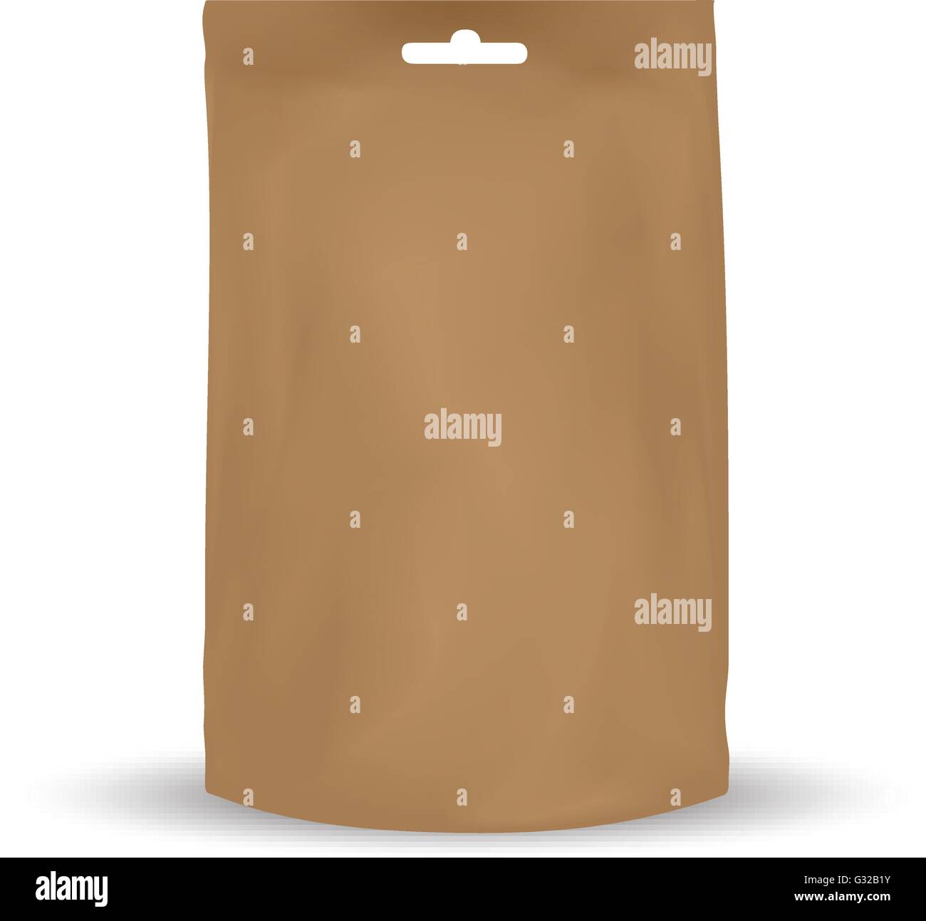 Vektor Verpackung: Braune Verpackung Tasche mit Loch für Snack hängen oder take-away, Schüttgüter, Tee, Kaffee, Gewürze auf isolierte w Stock Vektor