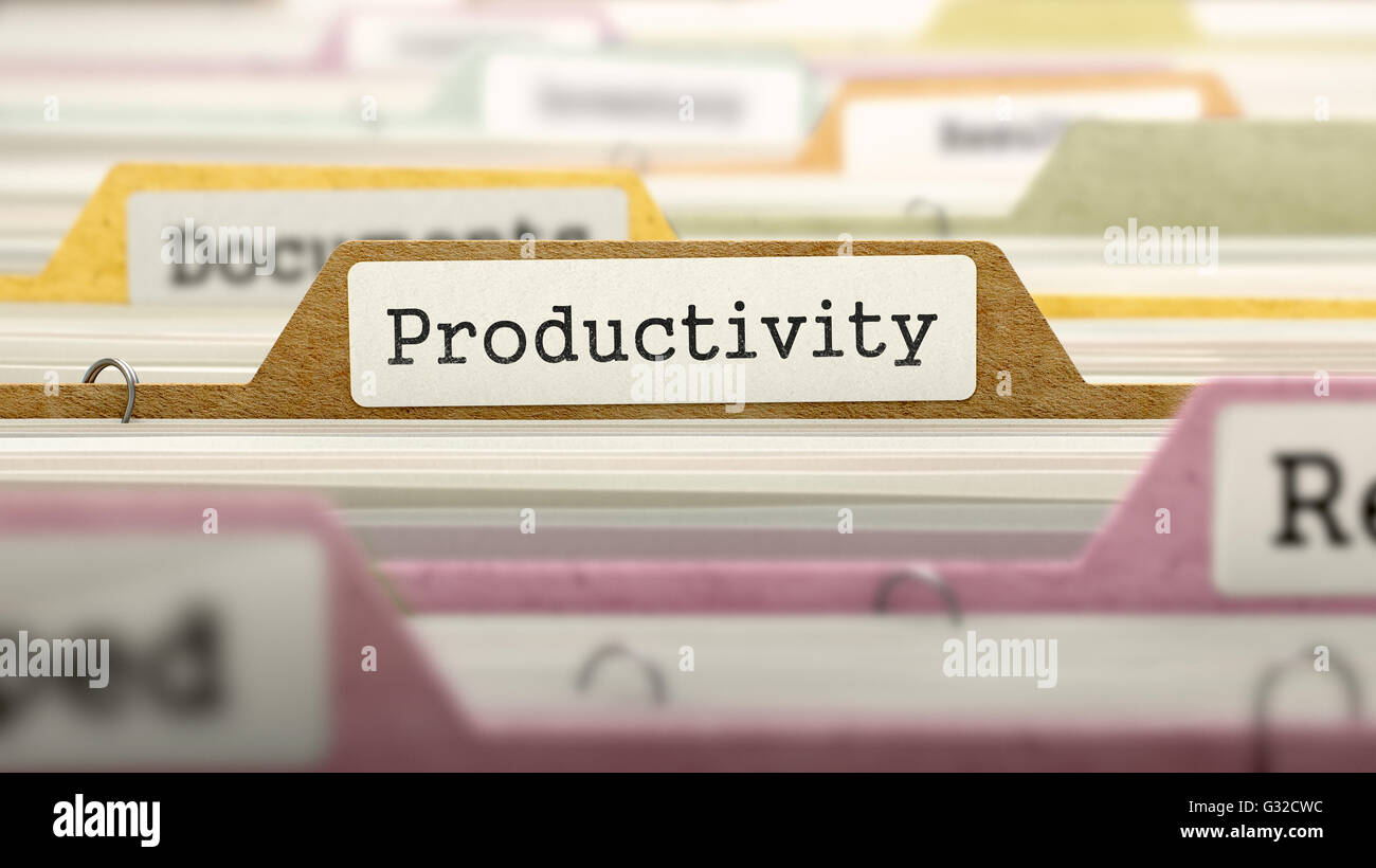Produktivität-Konzept. Ordner im Katalog. Stockfoto