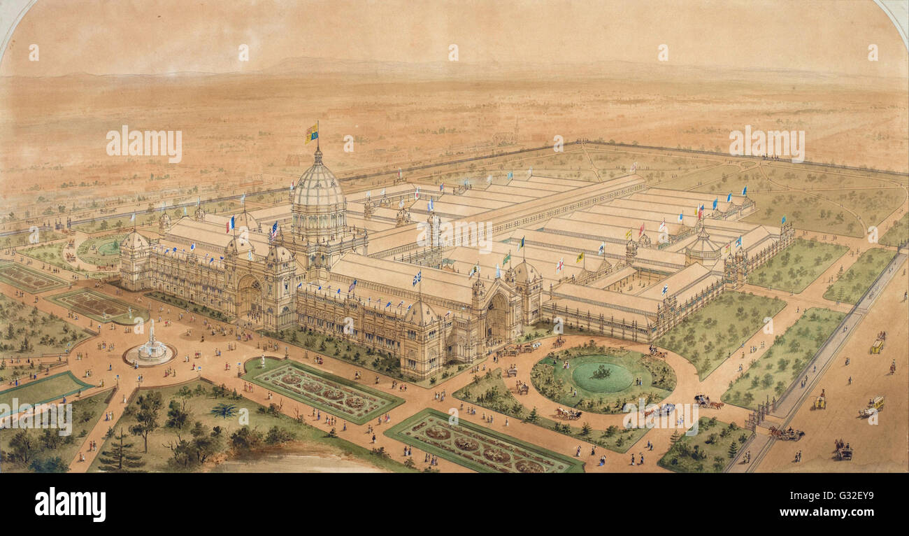 Joseph Reed - Ausstellungsgebäude Melbourne 1880, aus dem Süden Osten zeigt der Haupthalle - Museum Victoria, Australien Carlton Stockfoto