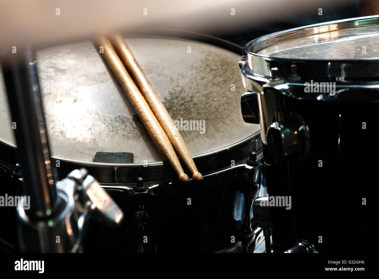 Hintergrundmusik. Drum schließen Sie herauf Bild. Stockfoto