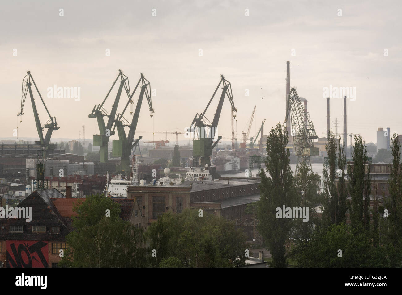 Die Danziger Werft, Danzig, Polen an einem grauen Regentag Stockfoto