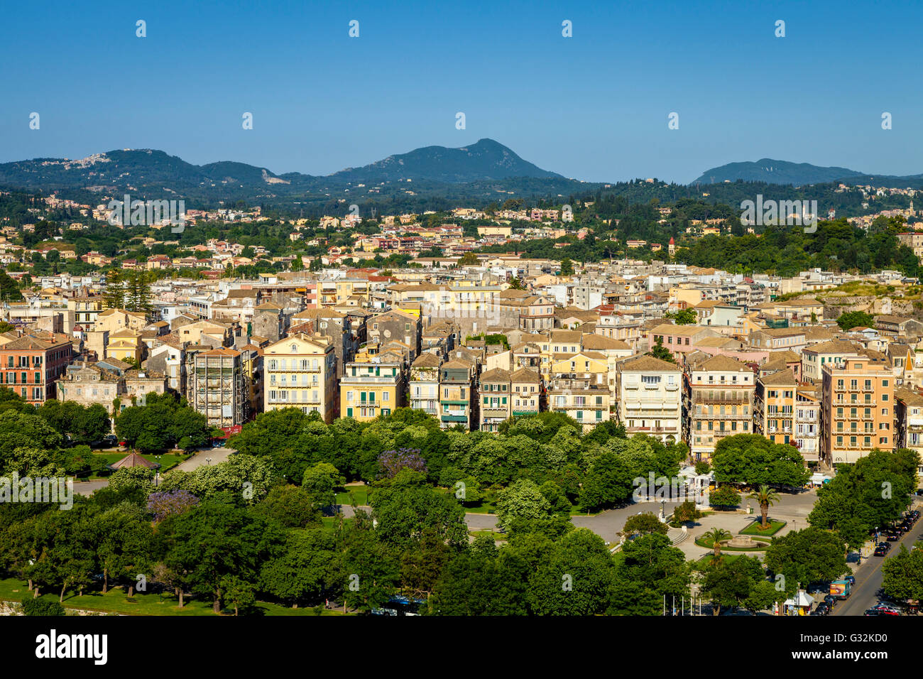 Einen erhöhten Blick auf Korfu Altstadt von der alten Festung, Korfu, Griechenland Stockfoto