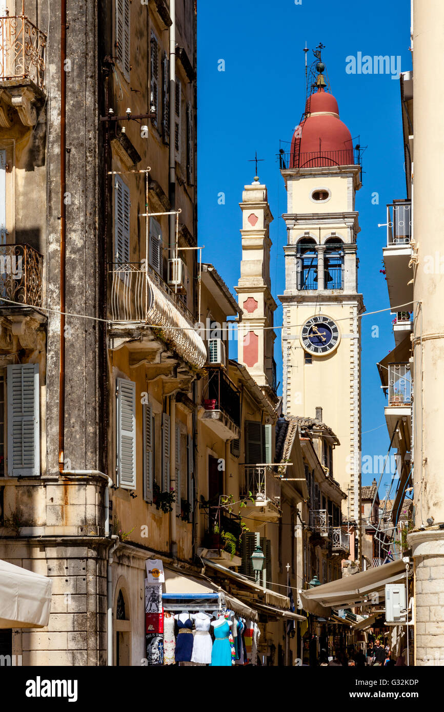 Die Bell Tower St. Spyridon Kirche, Altstadt von Korfu, Korfu, Griechenland Stockfoto