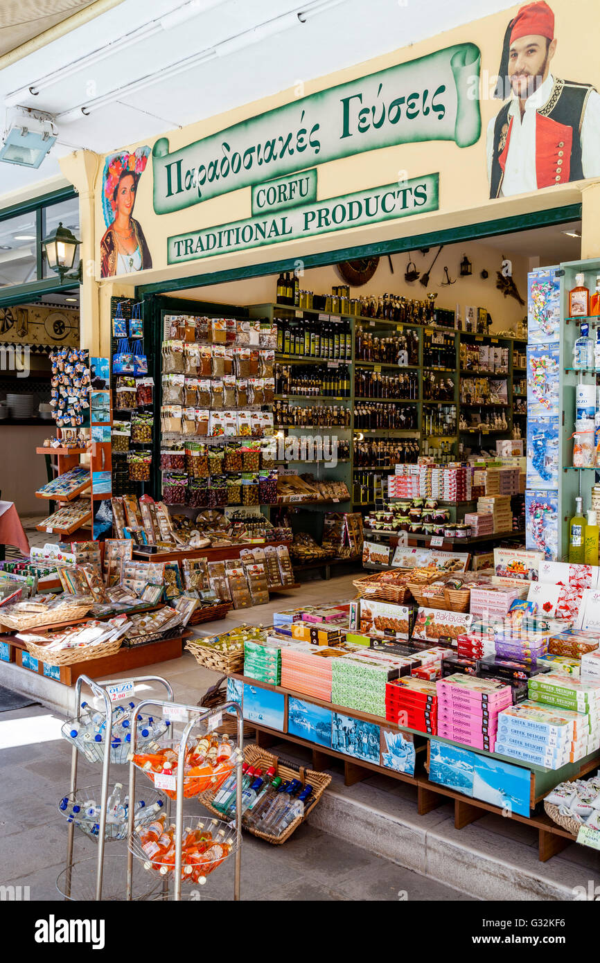 Shop-Exterieur, Altstadt von Korfu, Korfu, Griechenland Stockfoto