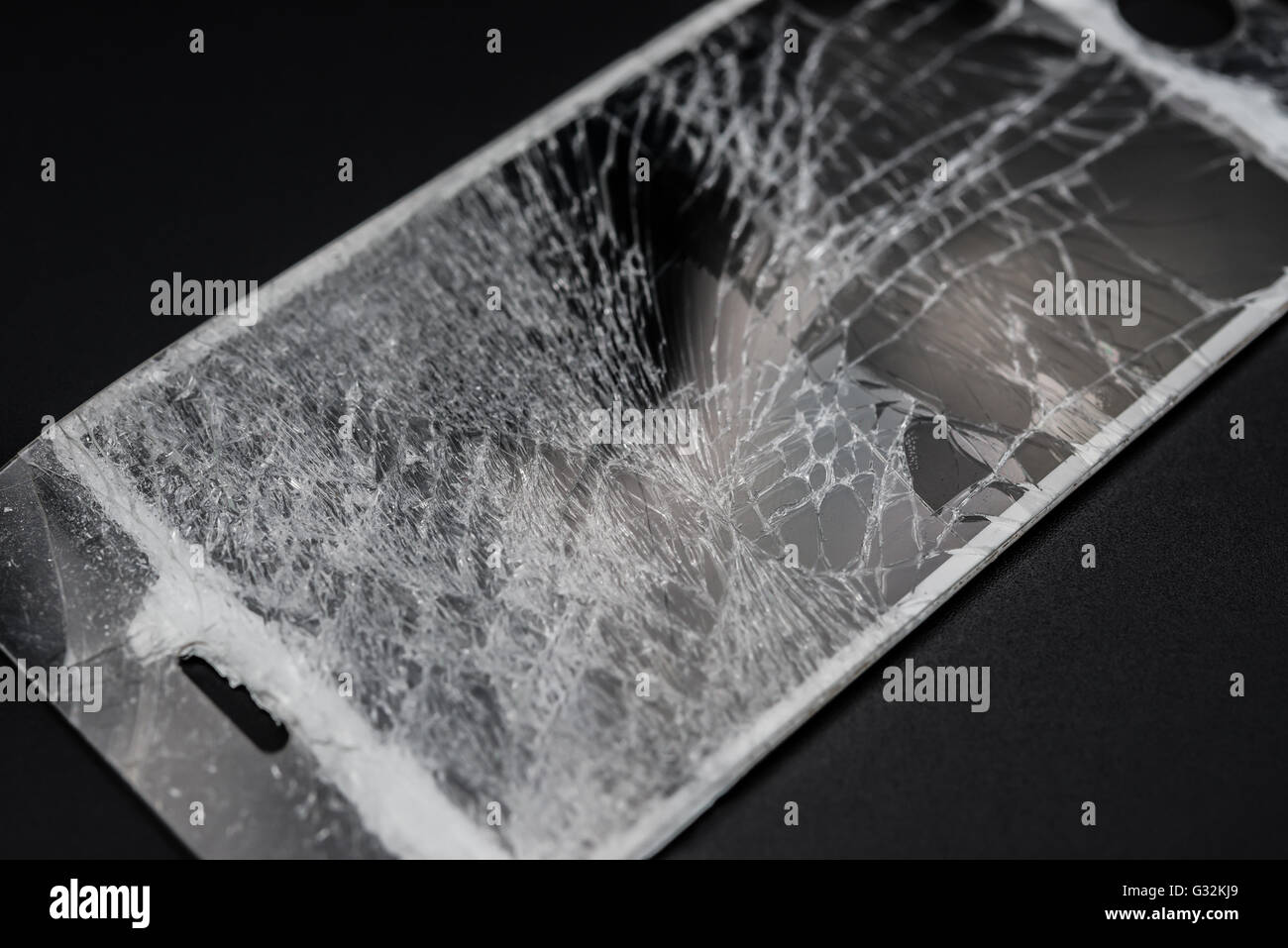Nahaufnahme eines zerbrochenen Bildschirm eines smart phone Stockfoto