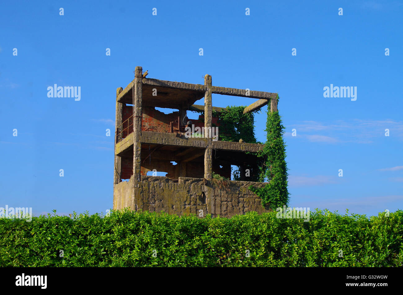 Alte Ruine Gebäude überwuchert mit Pflanzen Stockfoto